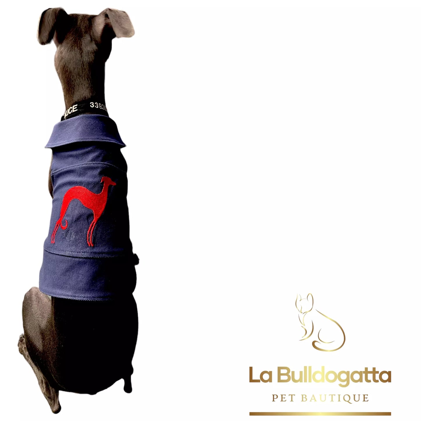 jeans shirt with greyhound embroidery SMALL ITALIAN GREYHOUND