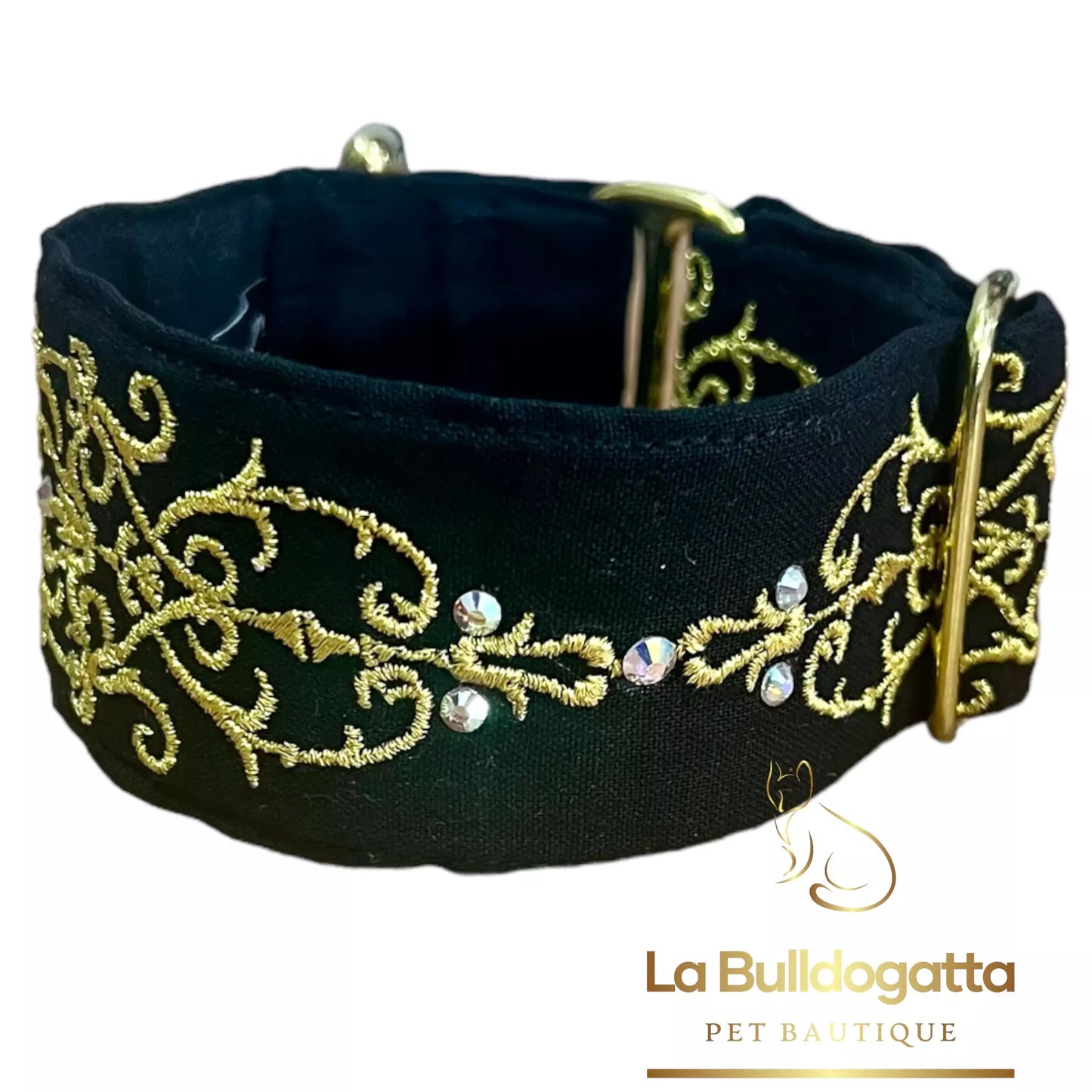 Adjustable collar 40 mm Ramage1 Black Gold Crystals SMALL ITALIAN GREYHOUND