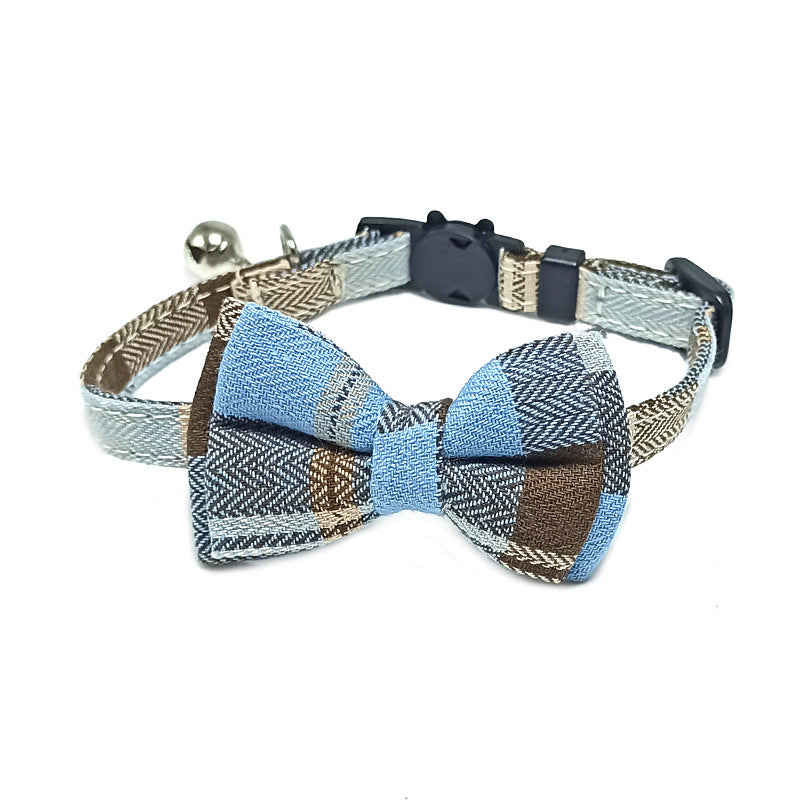 Collarino per gatti con fiocco, fantasia plaid vari colori